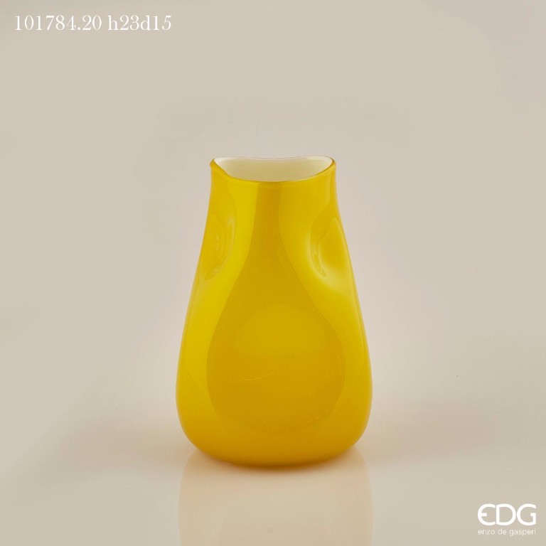 Vaso in vetro molato giallo - H.23 cm diam 15 cm - EDG